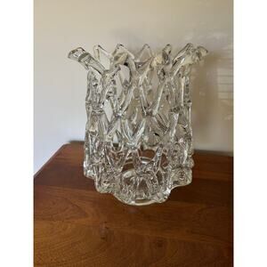 Large Murano Glass Lattice Web Vase  Hand Blown Italian Art Glass